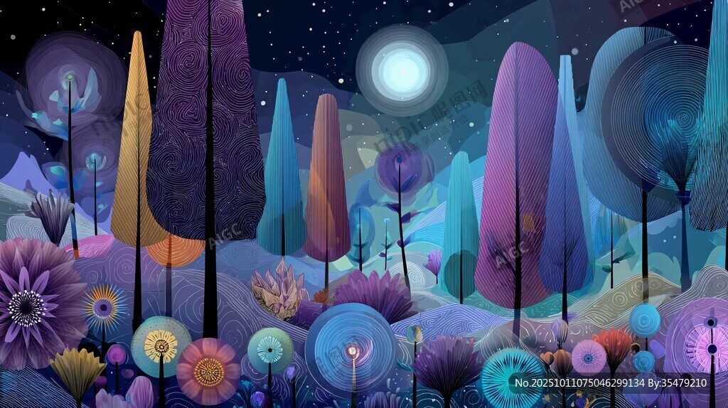 夢幻奇幻森林夜景觀賞圖