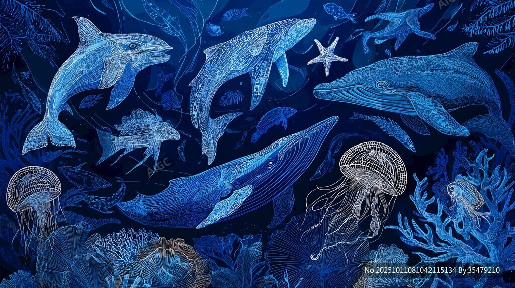 夢幻藍色海洋生物大集合