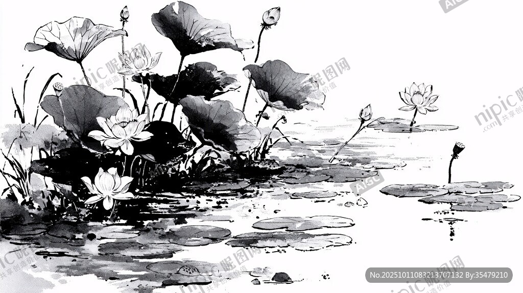 水墨荷塘圖