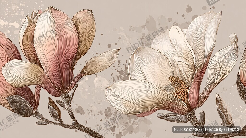 手繪淡雅玉蘭花插畫(huà)