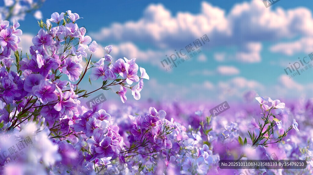 夢(mèng)幻紫花綻放于藍(lán)天之下