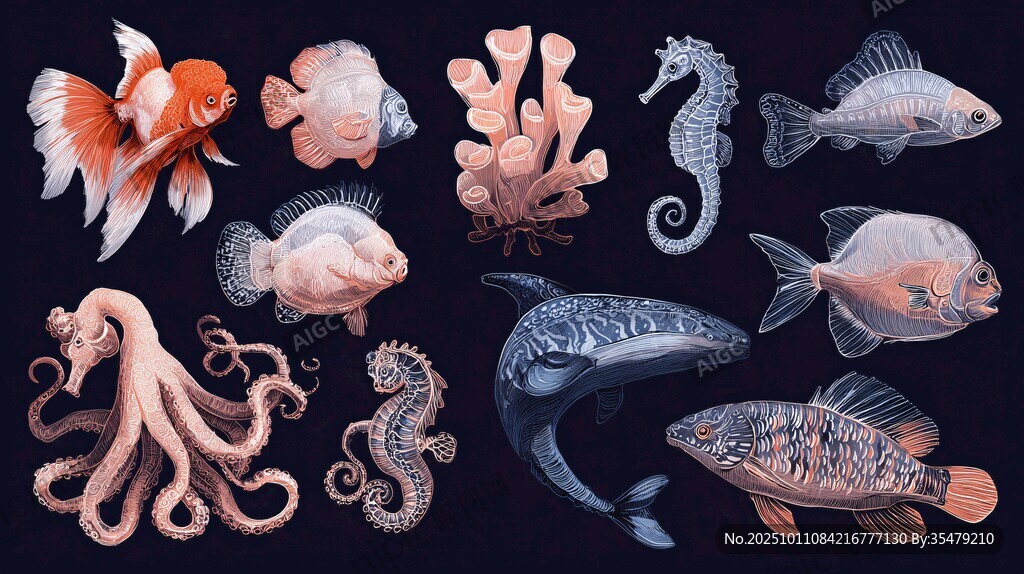 海洋生物插畫集合