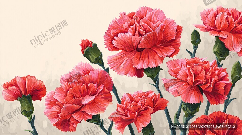 鮮艷康乃馨綻放美麗姿態(tài)
