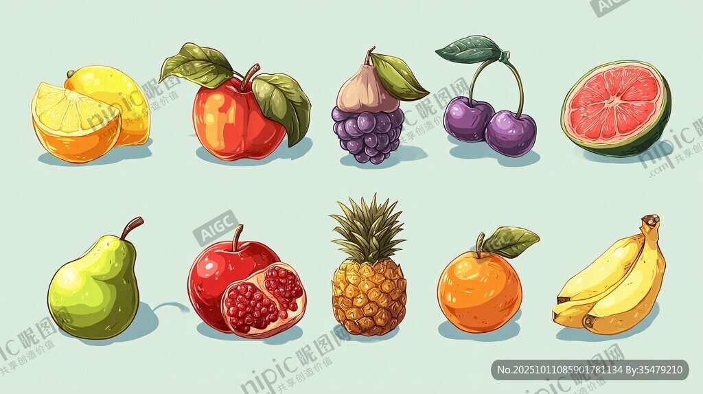 繽紛水果插畫集合