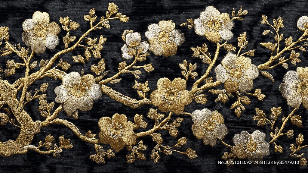 金色繁花刺繡圖案