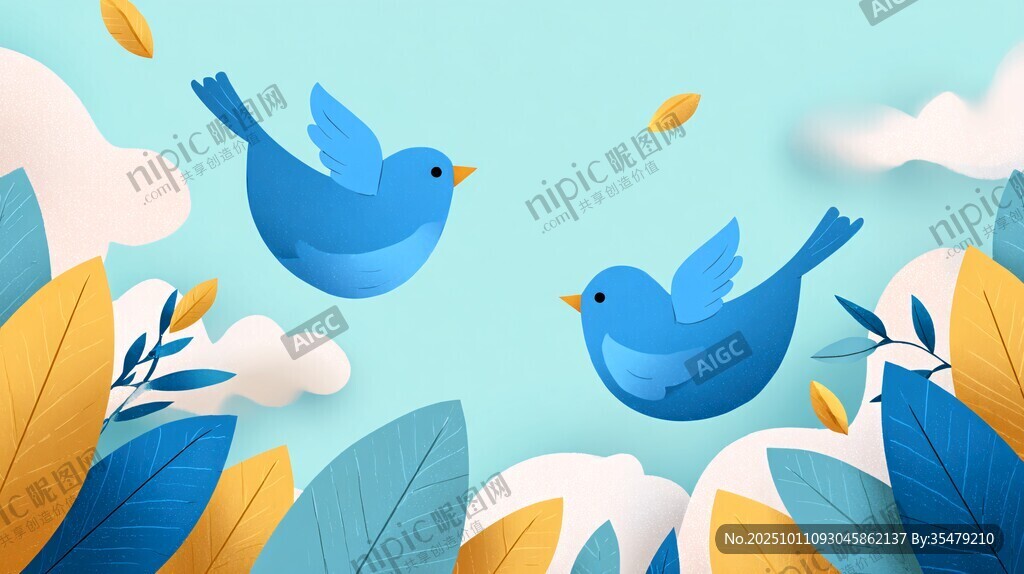 雙鳥(niǎo)于清新花叢間飛翔