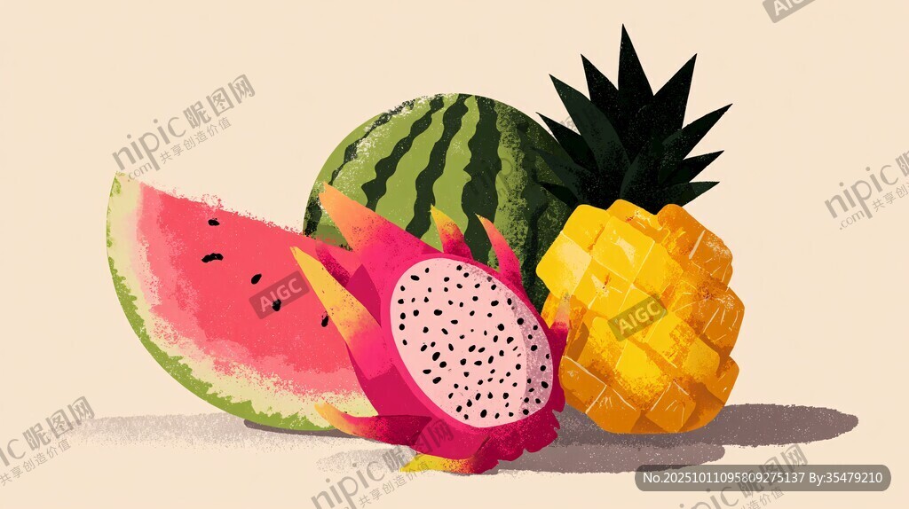 繽紛水果組合插畫(huà)