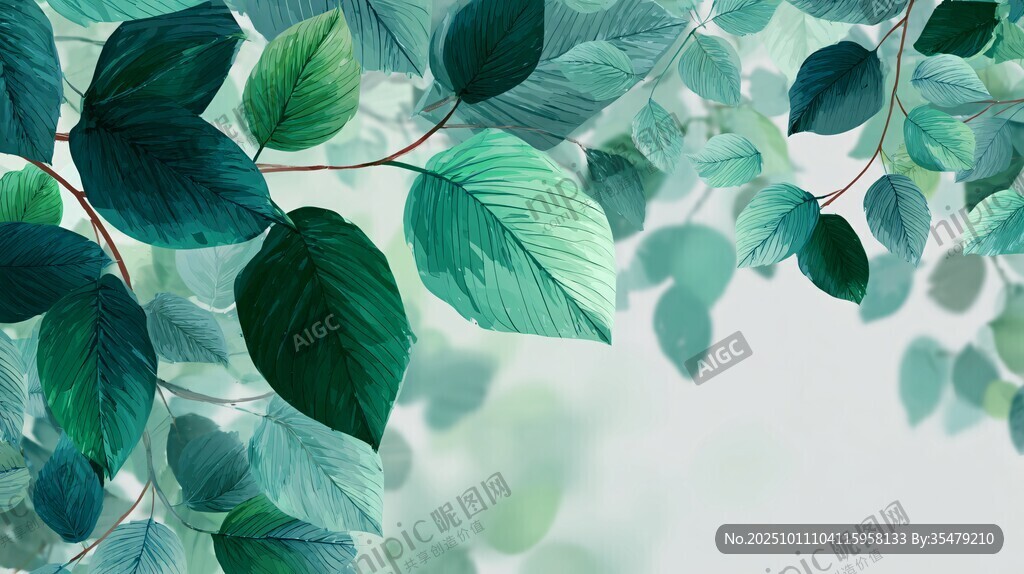 清新綠葉背景圖