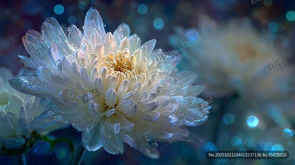 夢(mèng)幻白菊綻露晶瑩水珠