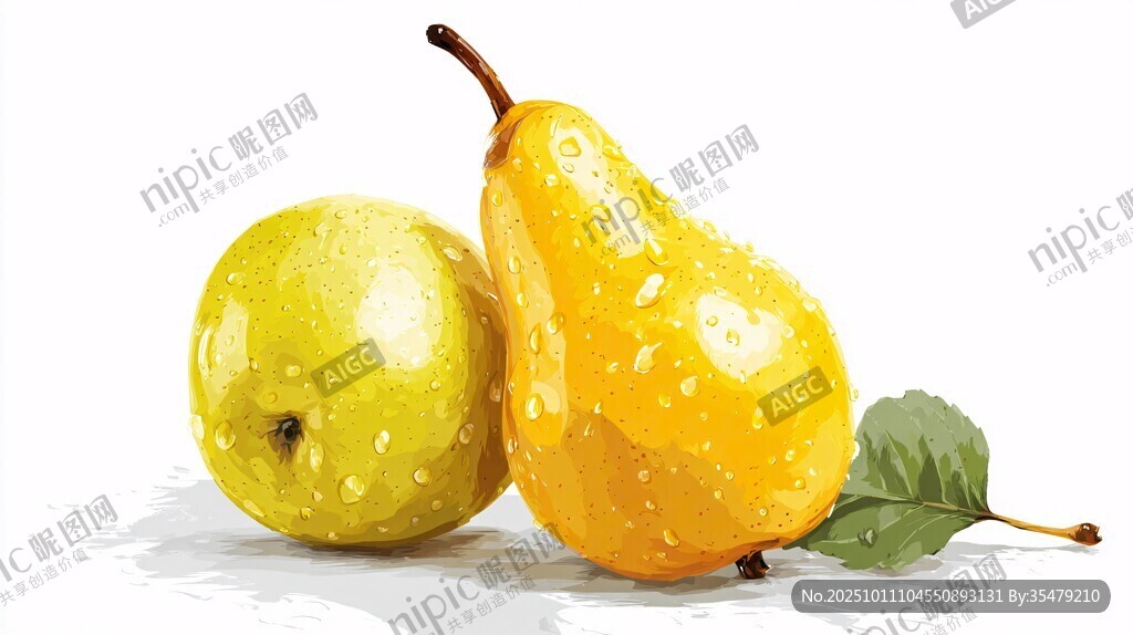 水彩風(fēng)黃梨與青蘋果