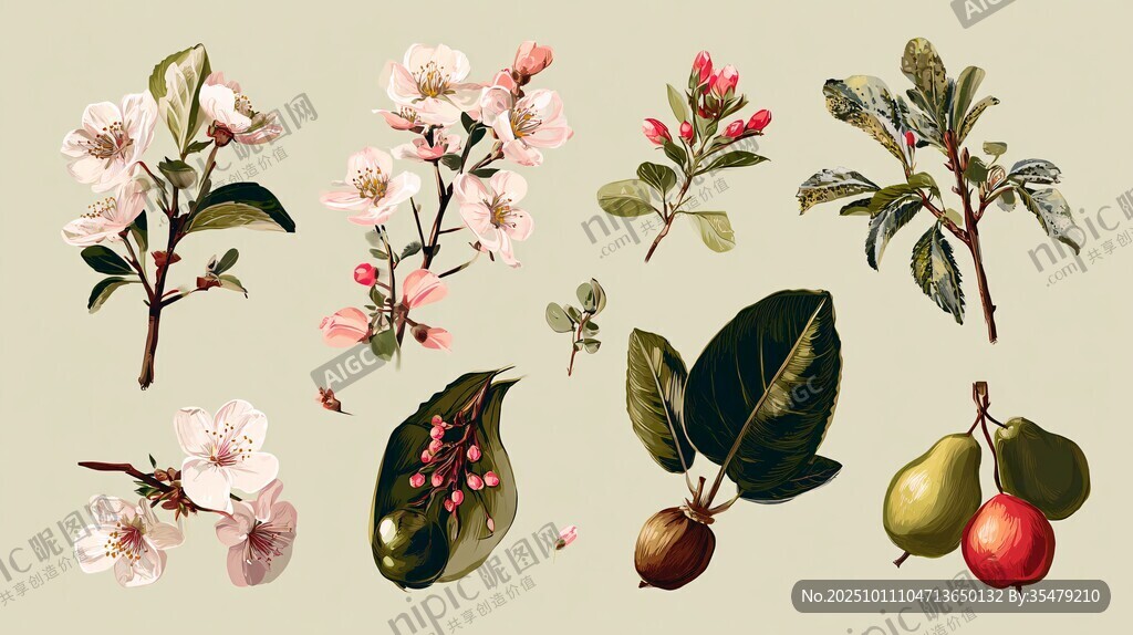 花卉果實植物插畫素材
