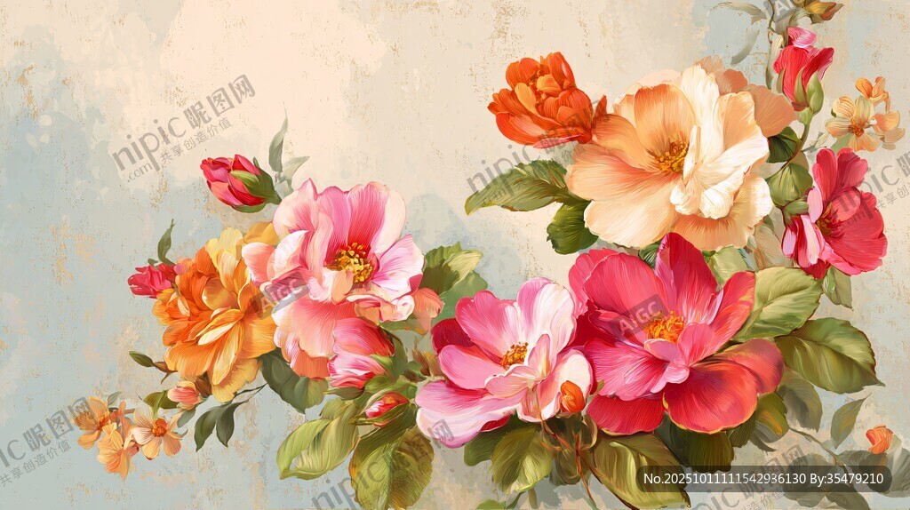 復(fù)古風(fēng)多彩花卉插畫(huà)