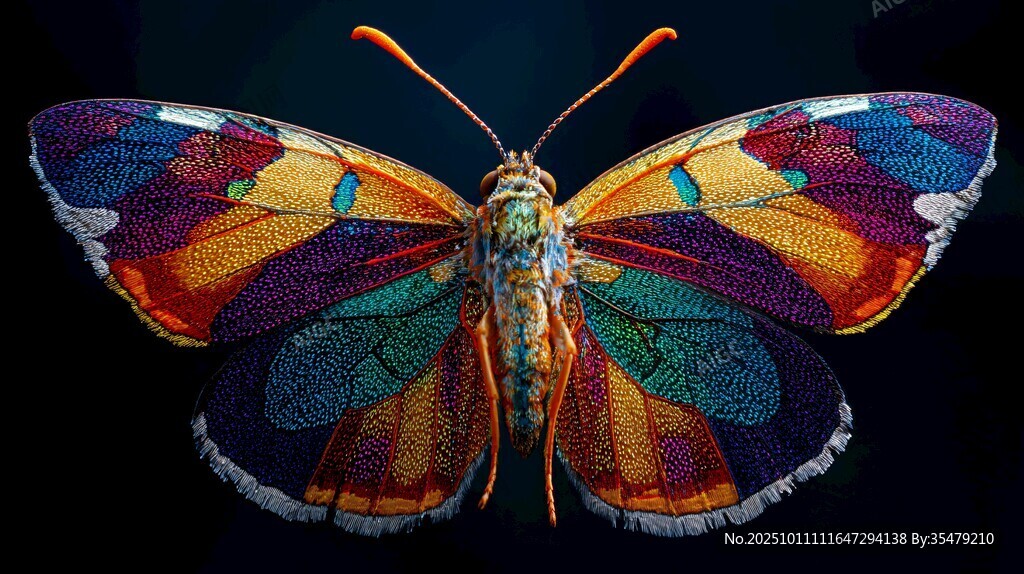 五彩斑斕蝴蝶展翅特寫