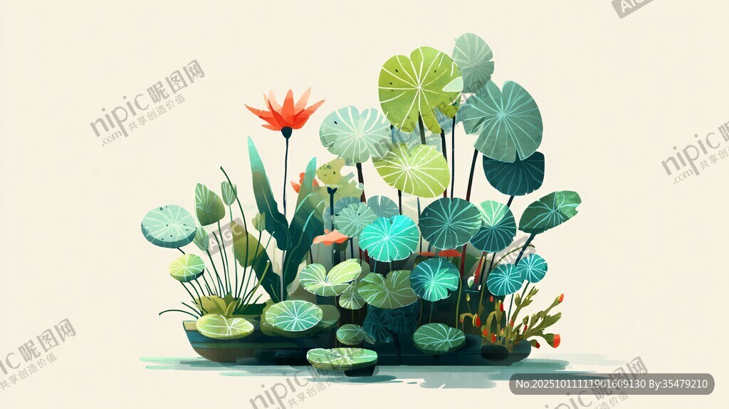 夢(mèng)幻水生植物插畫(huà)