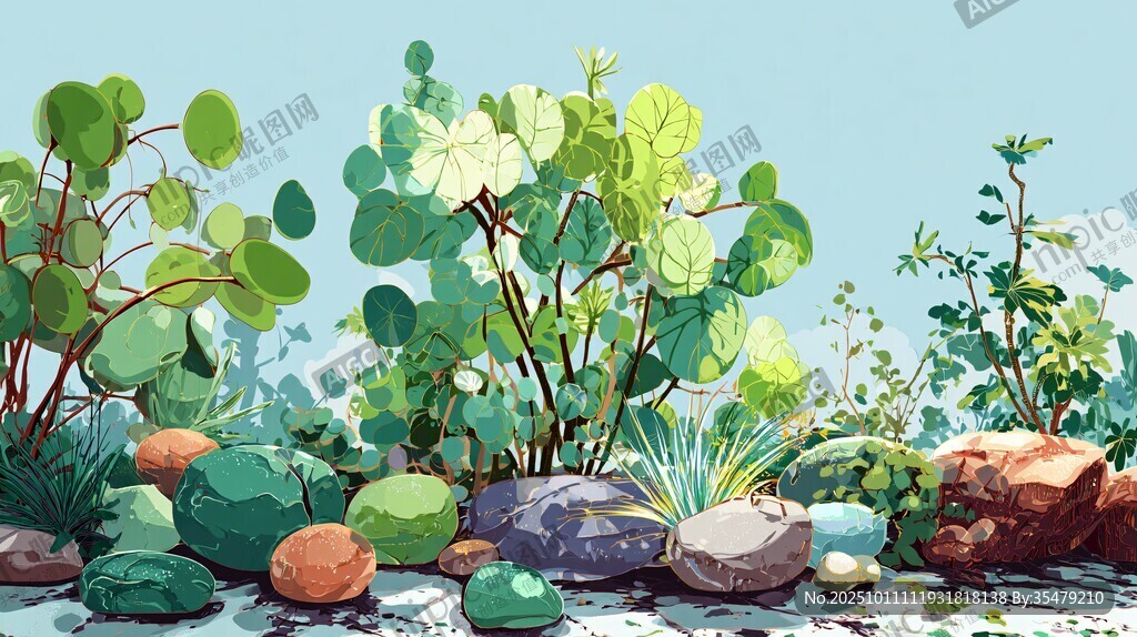 清新綠植與多彩石頭景觀