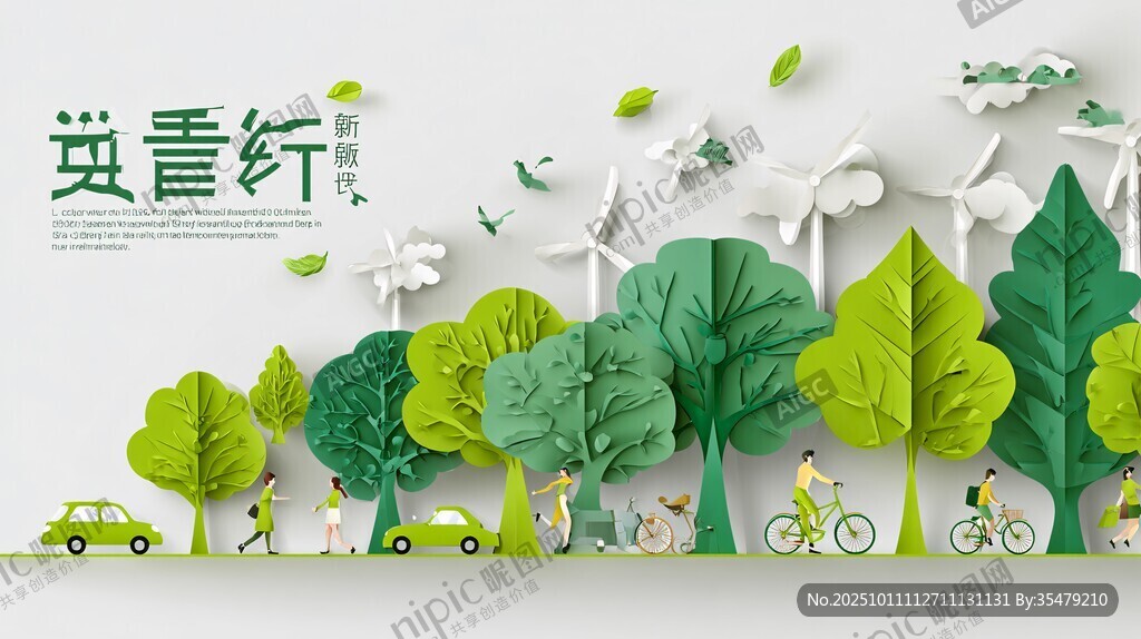 綠色環(huán)保生活剪紙風插畫
