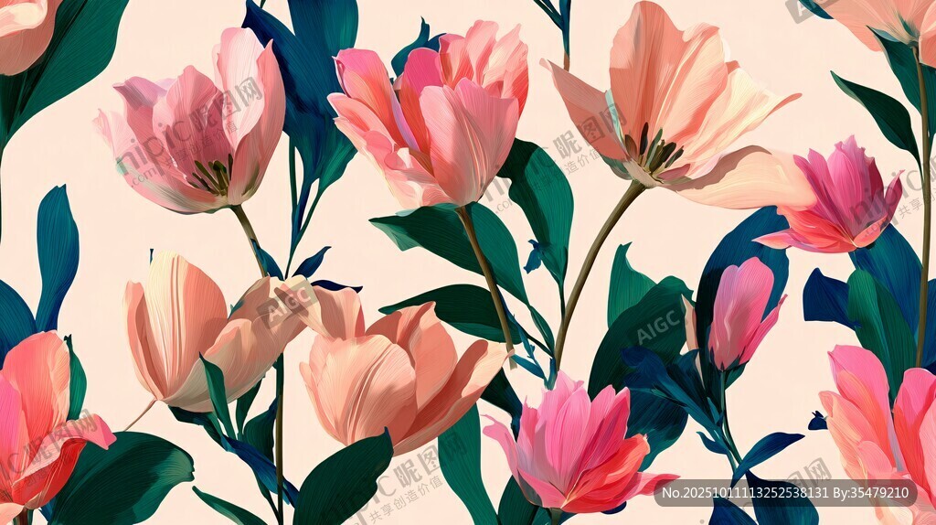 粉色花卉圖案的美麗插畫