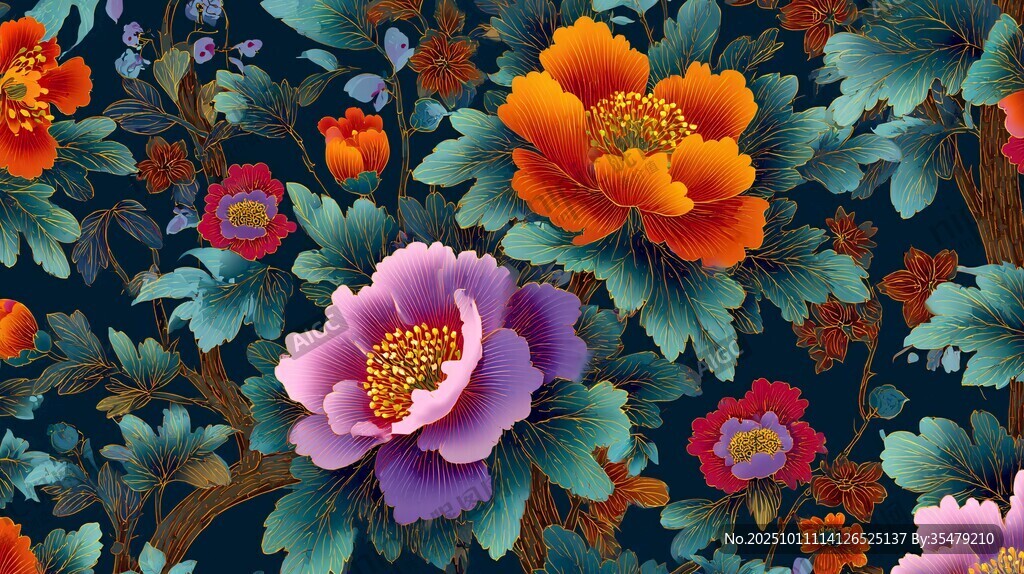 中式繁花錦簇花卉圖案