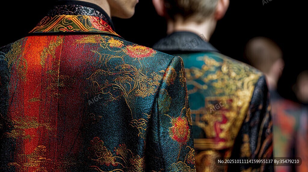 中式華麗刺繡男裝背影