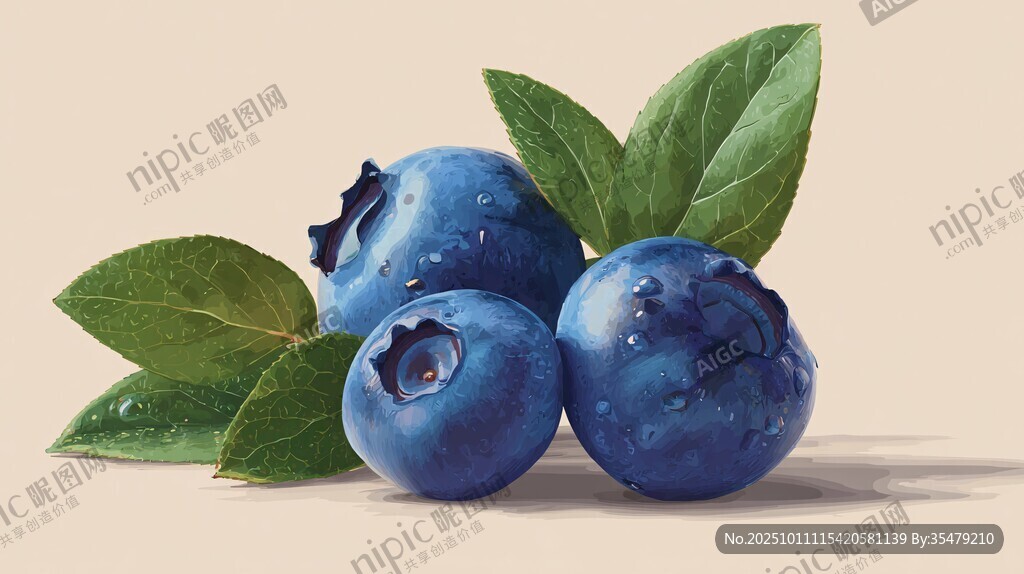 新鮮飽滿的三顆藍(lán)莓