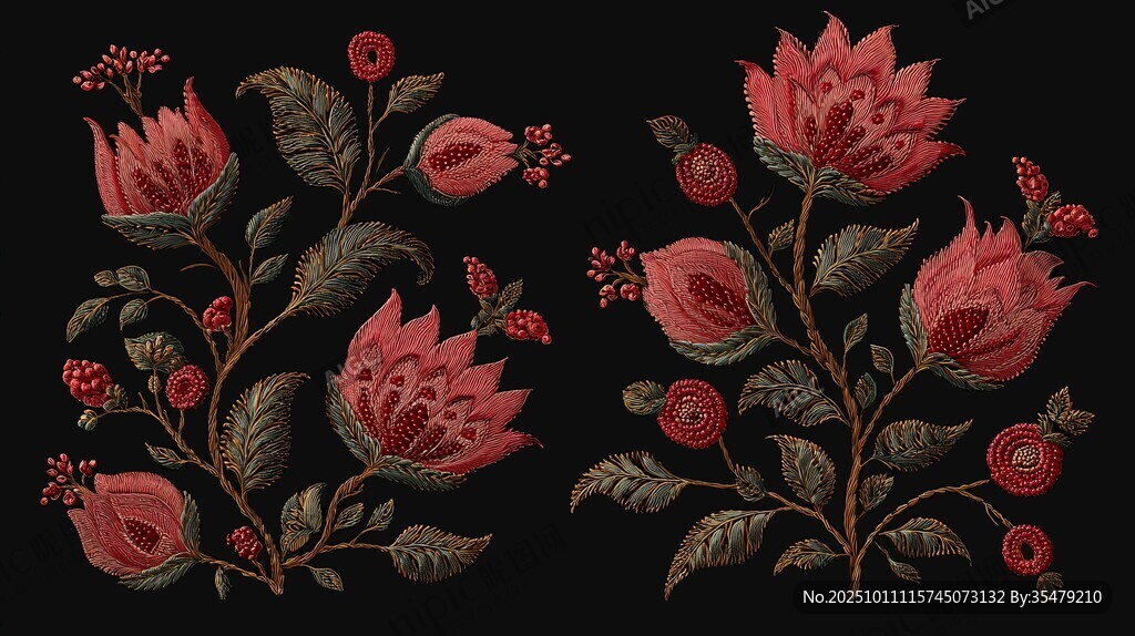 復(fù)古風(fēng)刺繡花卉圖案設(shè)計