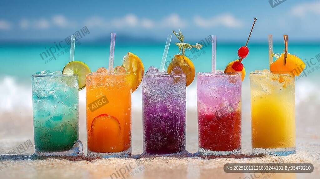 海濱多彩繽紛夏日特調(diào)飲品