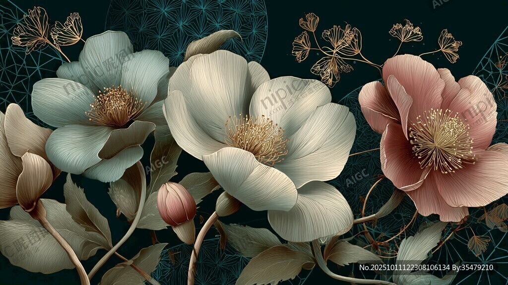 復古風花卉插畫藝術作品
