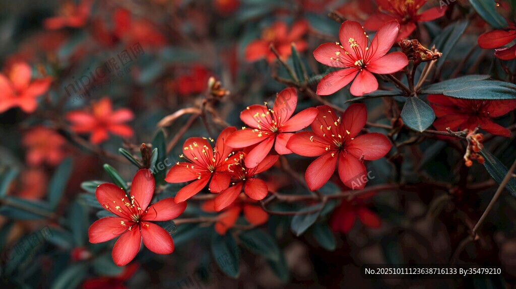 嬌艷紅花朵朵綻放