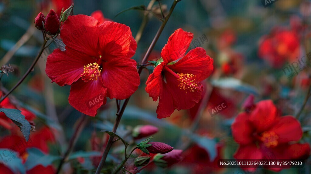 嬌艷紅花朵朵綻放