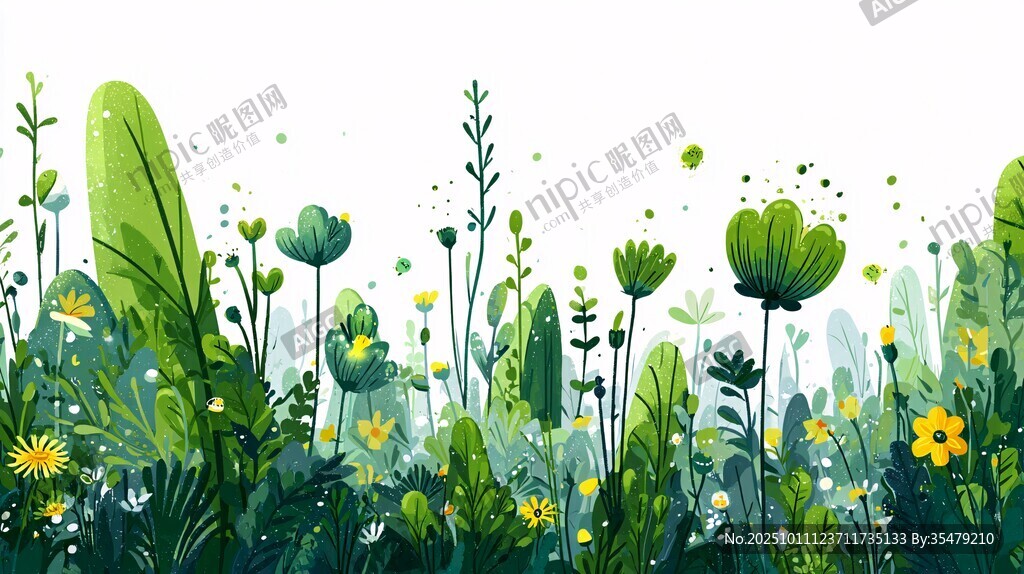 清新手繪風(fēng)的繁茂花草世界