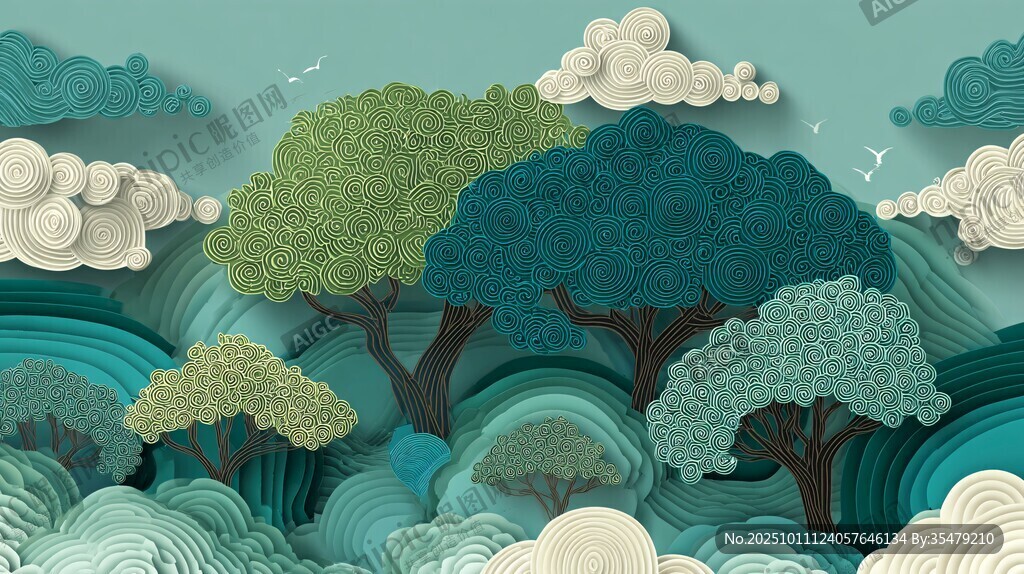 紙藝風格的夢幻森林景觀