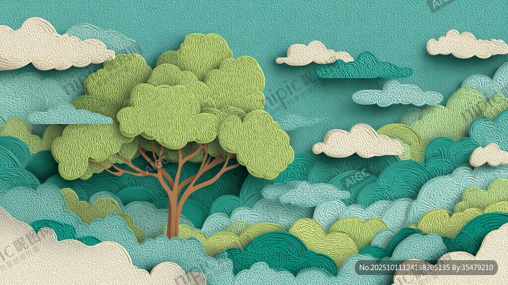 紙藝風格的夢幻森林景觀