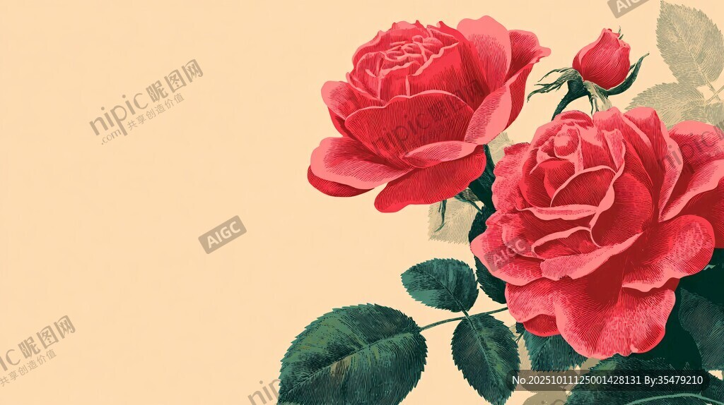 復(fù)古紅玫瑰插畫