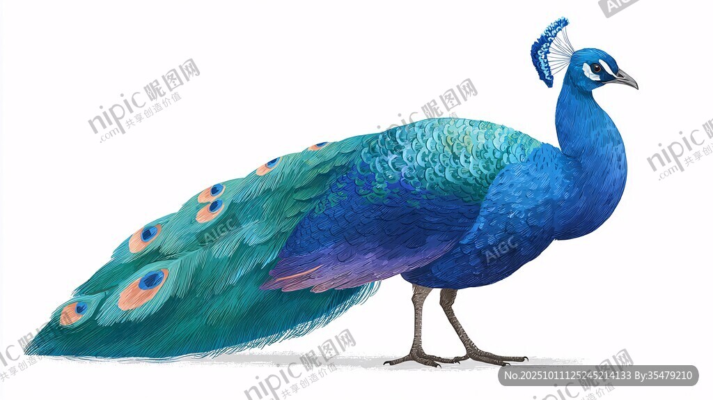 美麗藍孔雀插畫展示