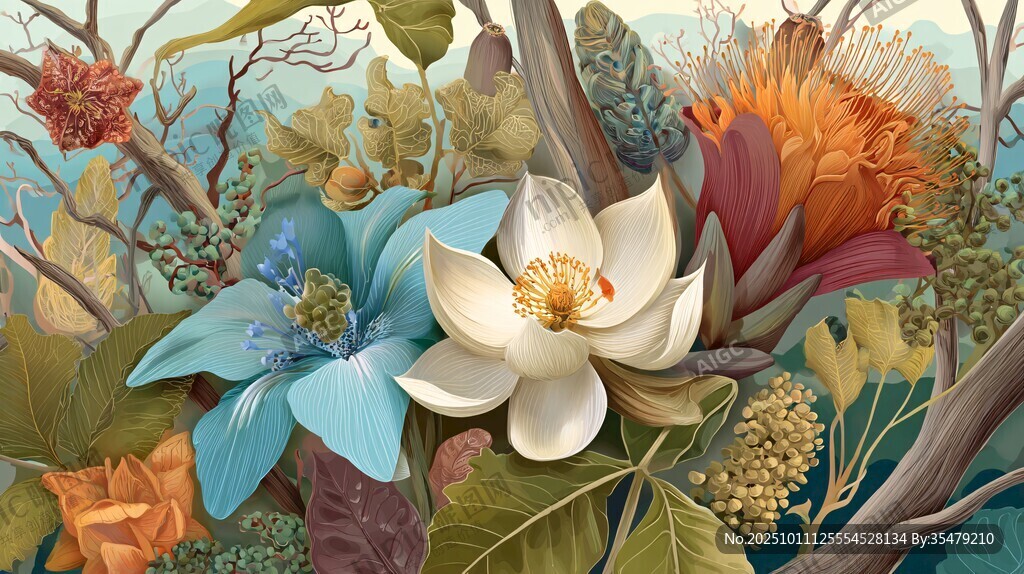 夢(mèng)幻花卉叢林景象