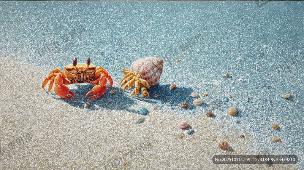 沙灘上的螃蟹與海螺