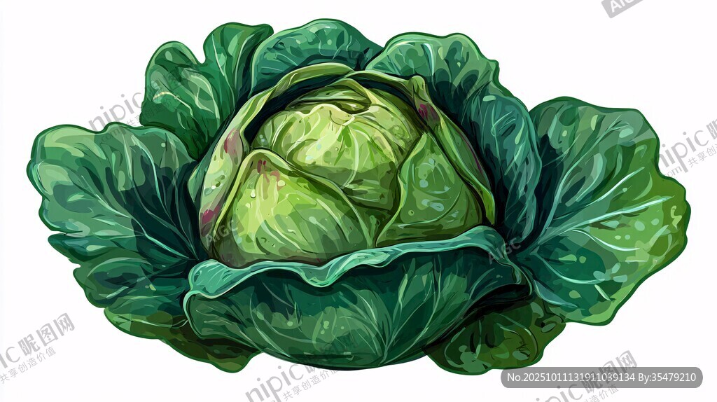新鮮卷心菜插畫
