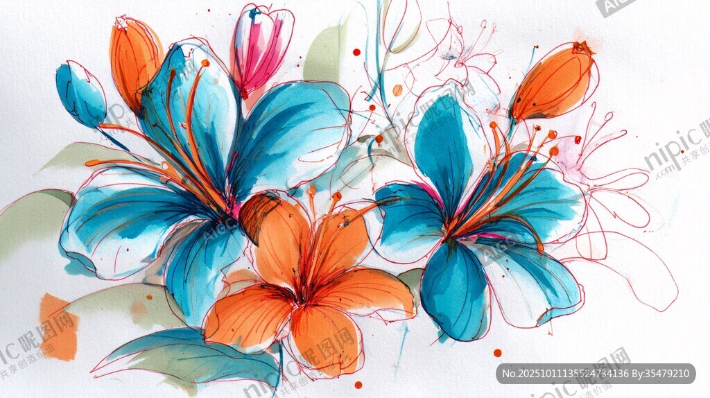 手繪絢麗花卉插畫作品