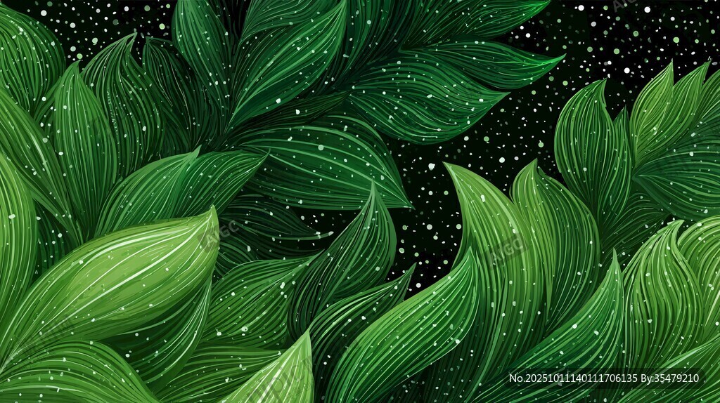 綠葉璀璨星空插畫背景
