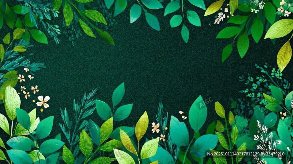 清新綠葉花卉背景圖