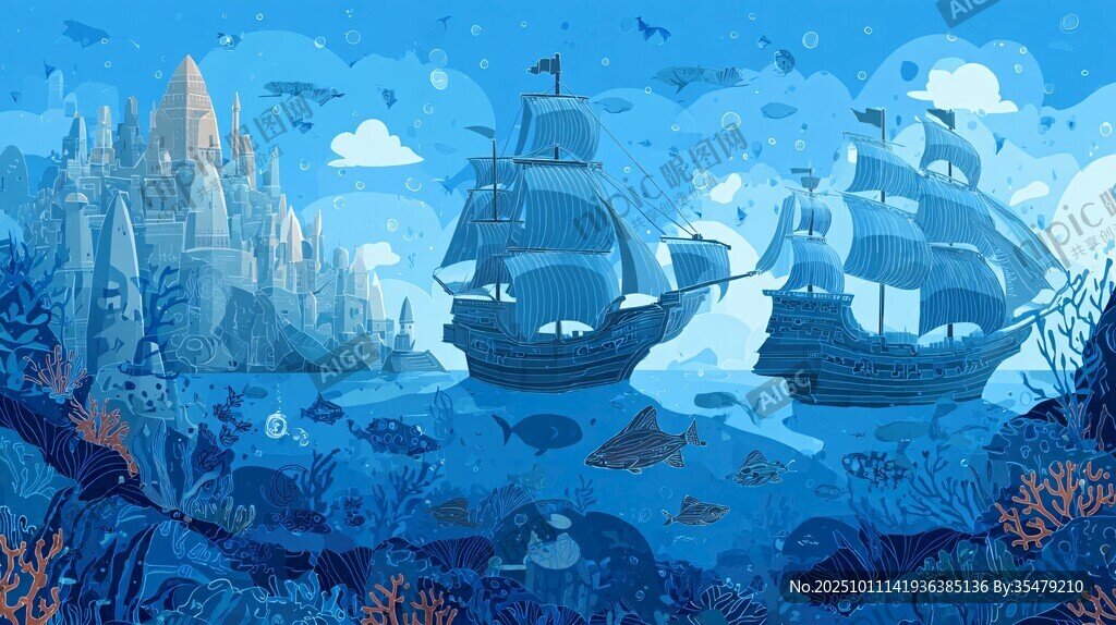 海底奇幻世界中的帆船城堡