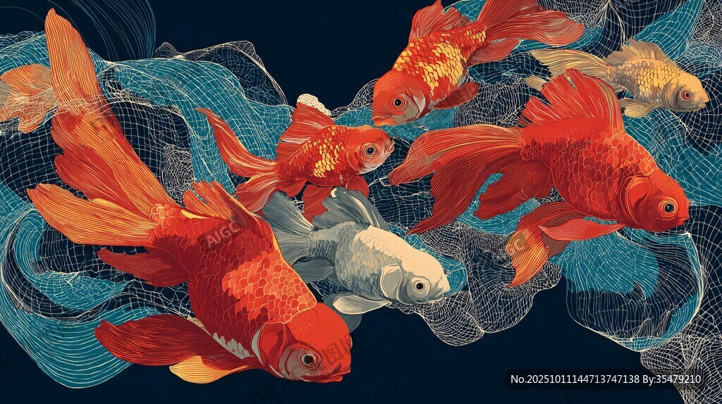 靈動金魚暢游夢幻水世界