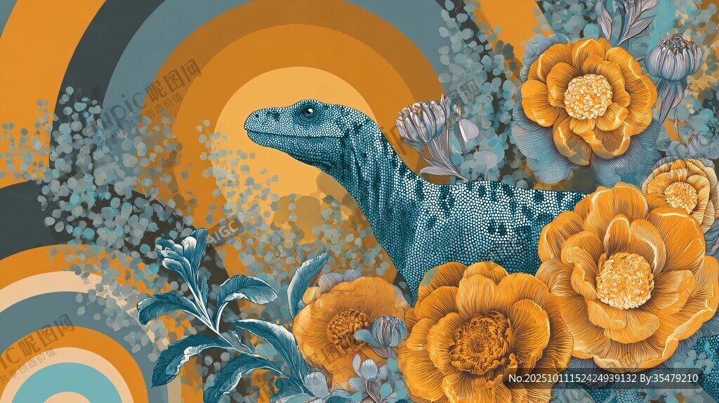 藍(lán)蜥蜴與繁花的夢幻場景
