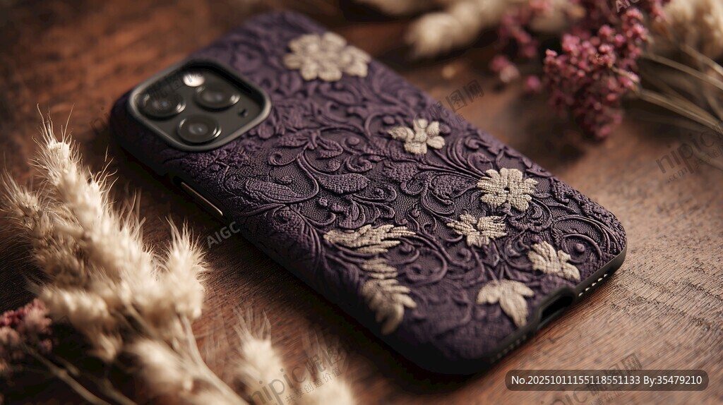 紫色刺繡風(fēng)手機殼展示