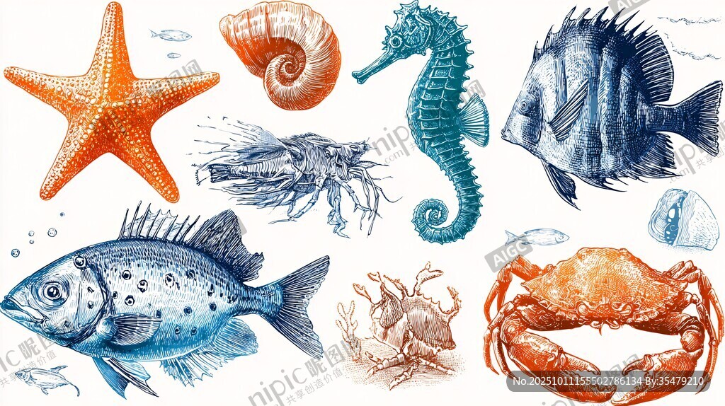海洋生物手繪插畫(huà)集合