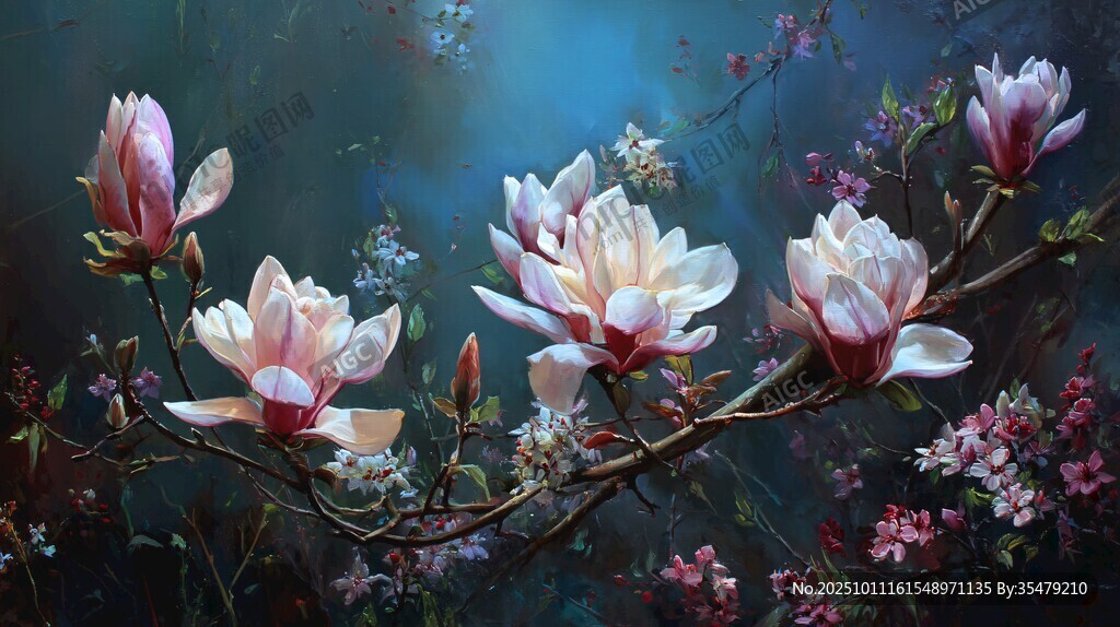 夢幻玉蘭花枝綻放美景