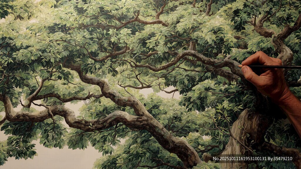 手繪繁茂大樹創(chuàng)作瞬間