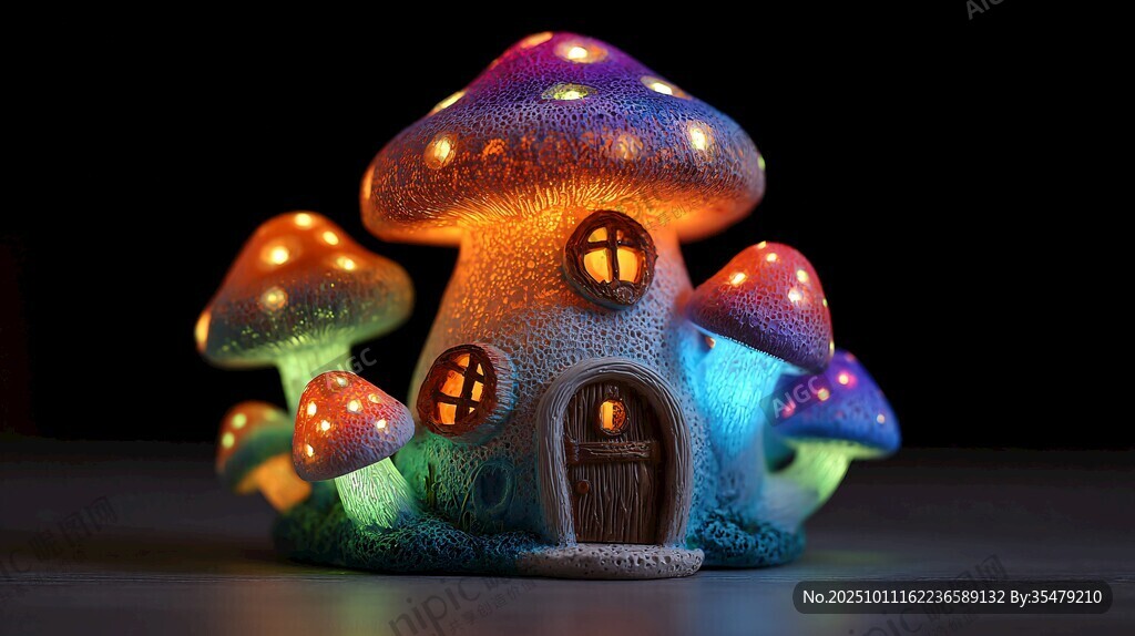 夢幻發(fā)光蘑菇小屋擺件