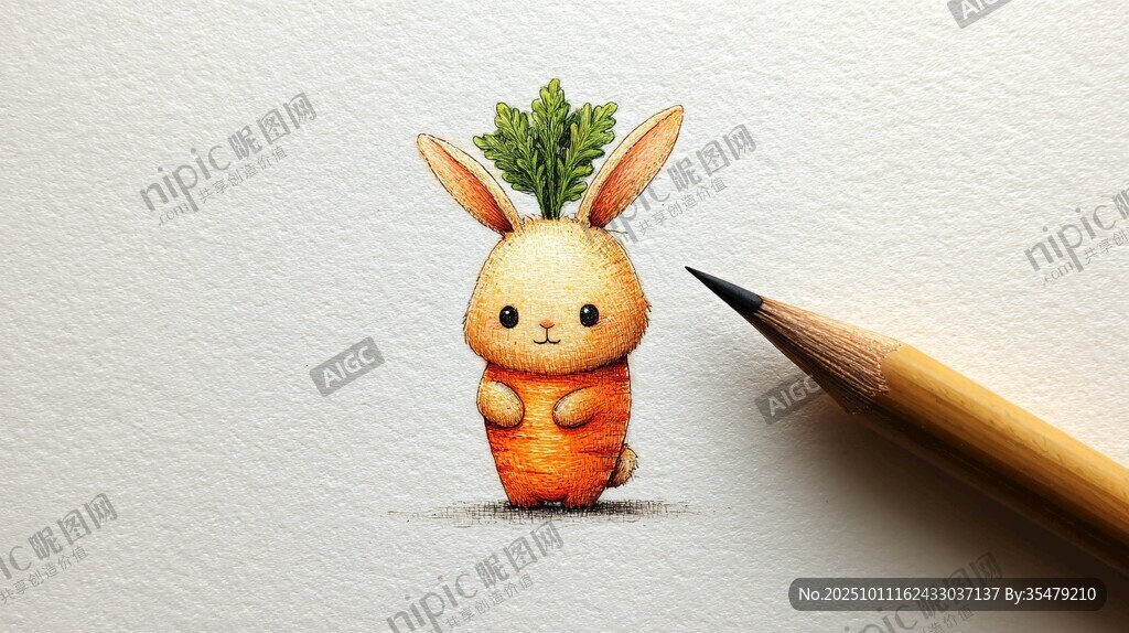 胡蘿卜小兔插畫鉛筆旁