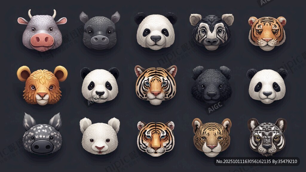 動物頭像3D模型集合展示